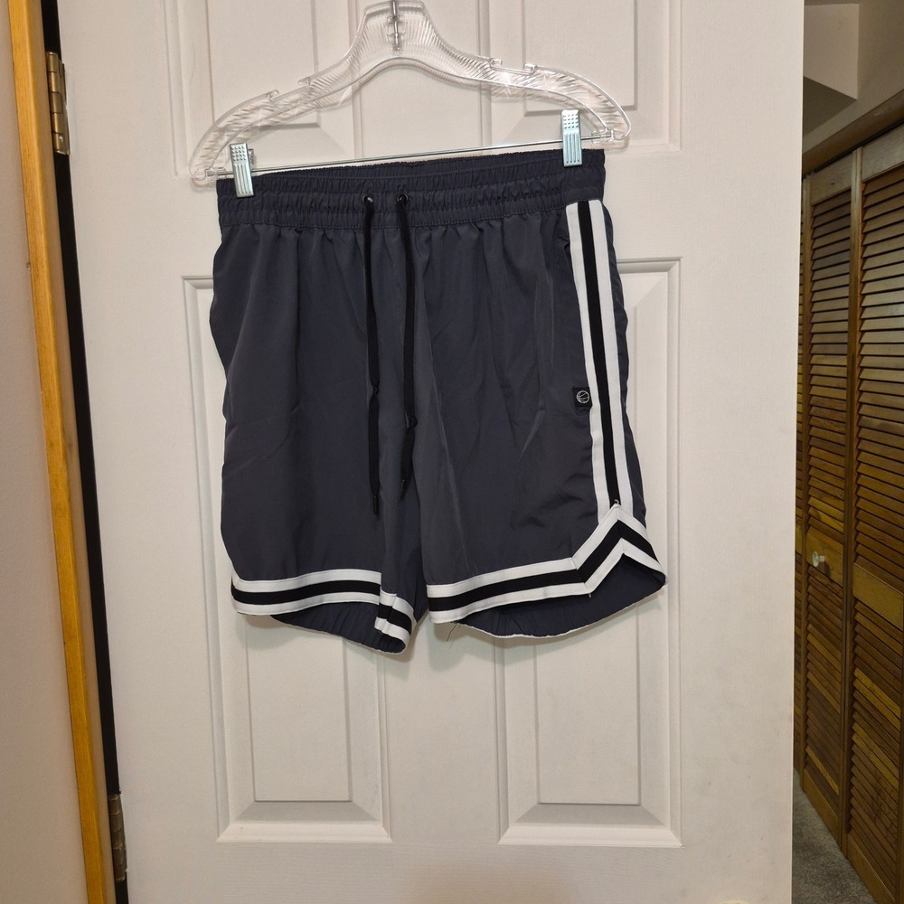 Legend Half Court Basketball Shorts Mens Medium Gray Striped Athletic Gym Trunks